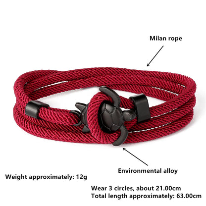 Verstellbares Milano-Seilarmband mit Schildkrötenmotiv